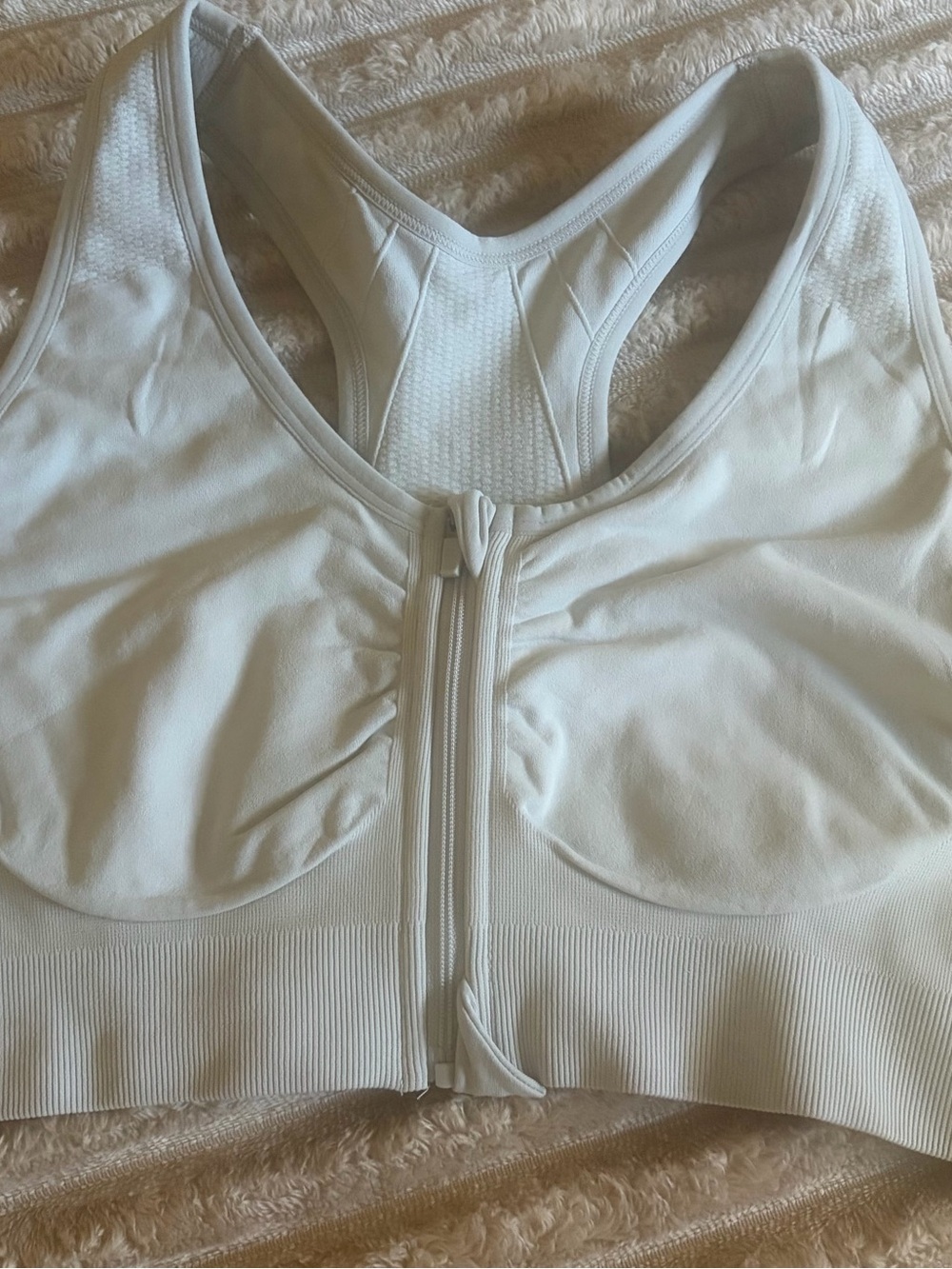 Front-Zip White Comfort Sports Bra